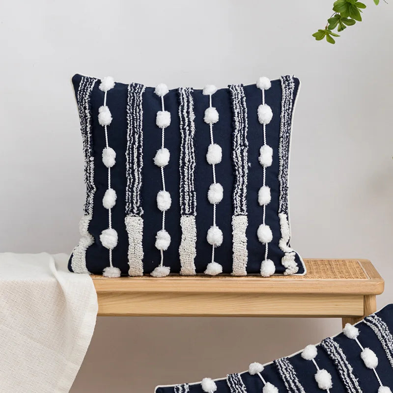 Afralia™ Geometric Embroidered Cushion Cover with Tufted Tassels for Sofa and Bedroom