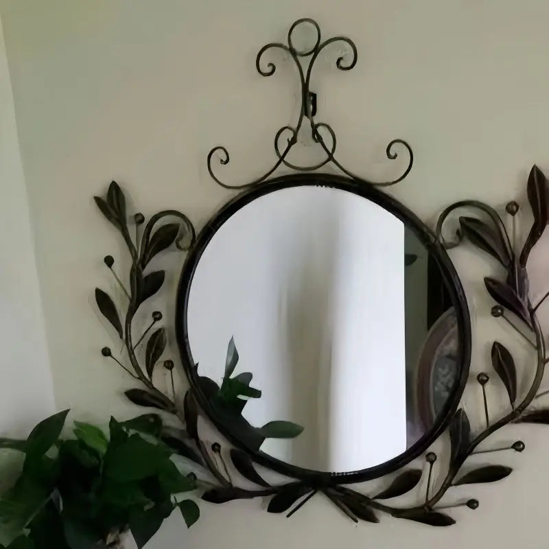 Afralia™ Wrought Iron Retro Light Luxury Wall-Mounted Mirror for Bathroom & Makeup