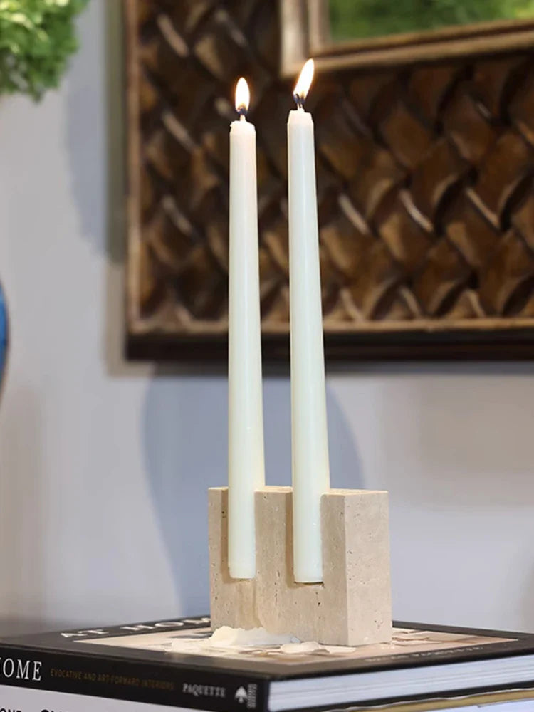 Afralia™ Travertine Stone Candlestick Holder - Elegant Table Centerpiece