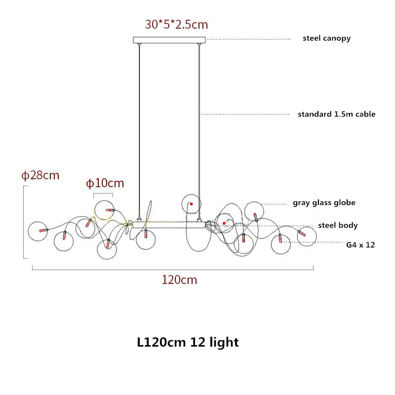 Afralia™ Smoky Gray Glass Chandelier with Chrome Plate - Modern Dining Room Pendant Lighting