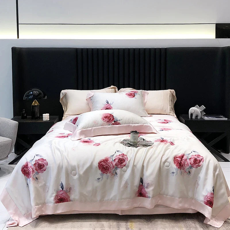 Afralia™ Summer Quilt Bedding Set: Soft Lyocell Fiber Comforter, Sheet, Pillowcases - 4Pcs