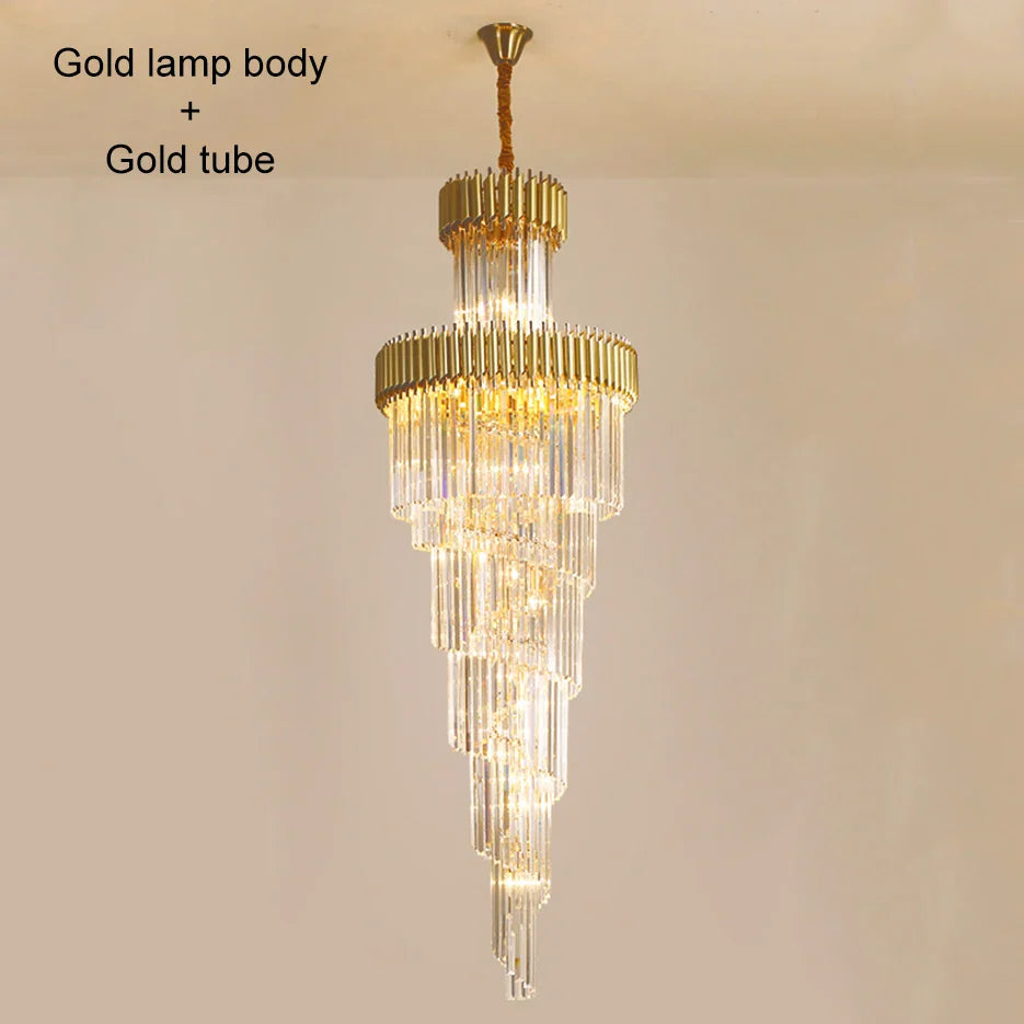 Afralia™ Crystal LED Chandeliers: Luxury Multi-layer Staircase Lighting, Black Stainless Steel