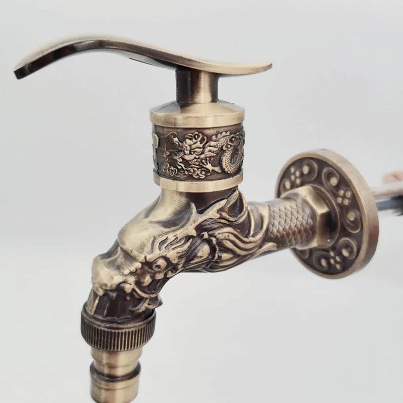 Afralia™ Bronze Dragon Carved Tap Bibcock - Outdoor Garden Faucet