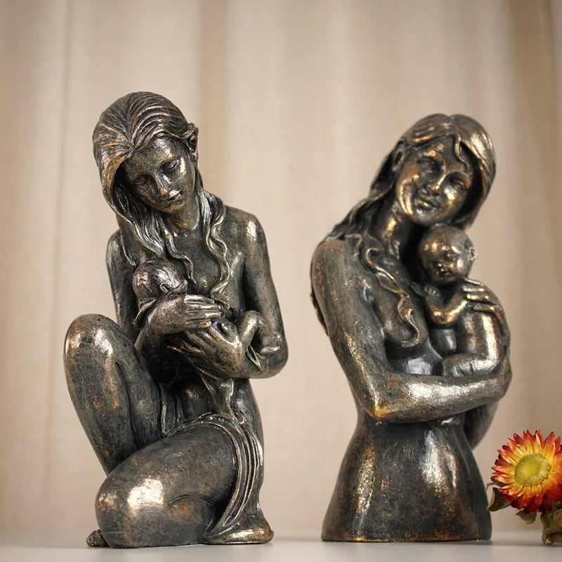 Afralia™ Mother & Baby Abstract Sculpture: Indoor Outdoor Home Garden Shelf Decor