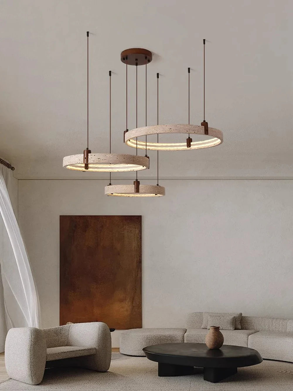 Afralia™ Stone Ring LED Chandelier Pendant Light for Living Room