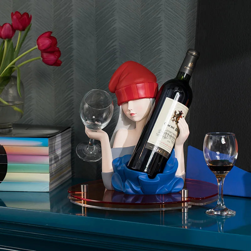Afralia™ Elegant Girl Sculpture Wine Rack & Glass Holder Home Decor Wine lover Gift