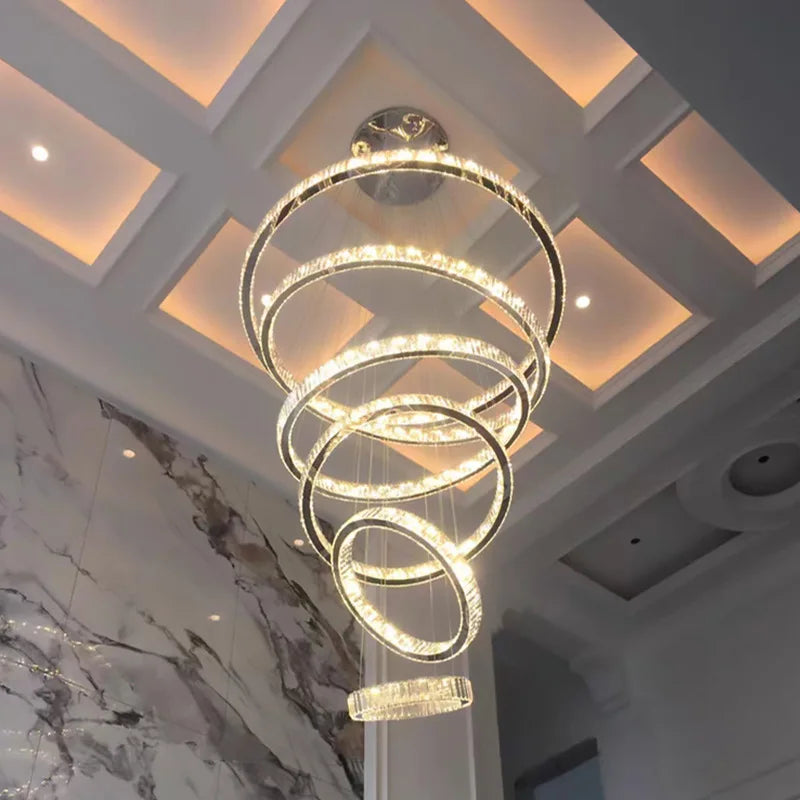 Afralia™ Modern Rings Crystal Chandelier for Large Staircase, Living Room, and Lobby