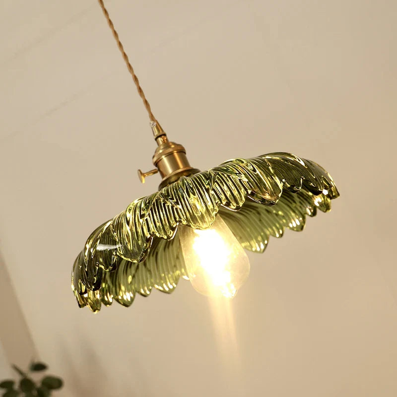 Afralia™ Modern Green Glass LED Pendant Light Fixture for Home Decor