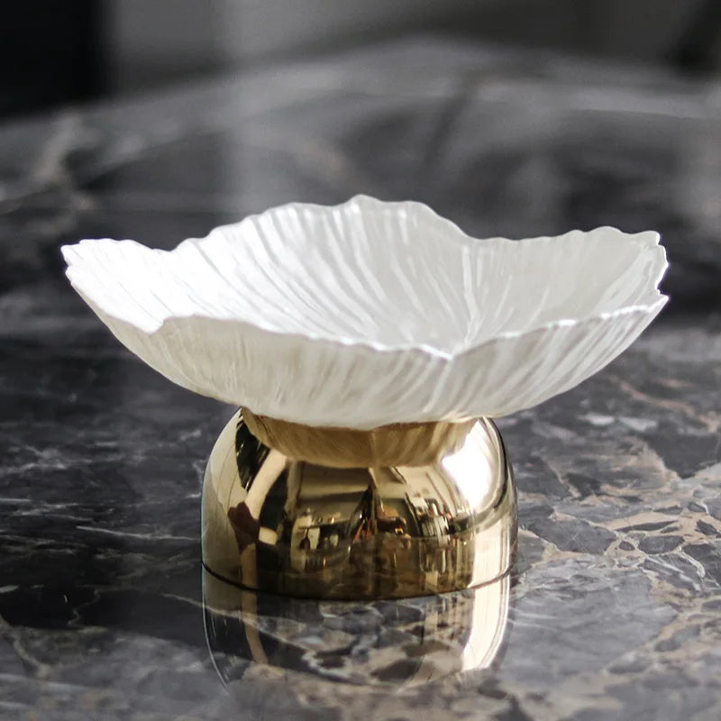Afralia™ Metal Tray Petal Shape Snack Plate Jewelry Storage Home Decoration