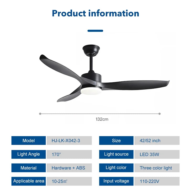 Afralia™ 52" Pure Copper DC Ceiling Fan with Remote Control, ABS Blades, 35W LED Light