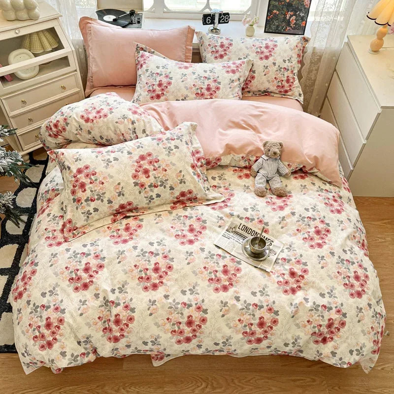 Afralia™ Sanded Cotton Bedding Set King Queen RU Size Duvet Cover Sets, Premium Quality