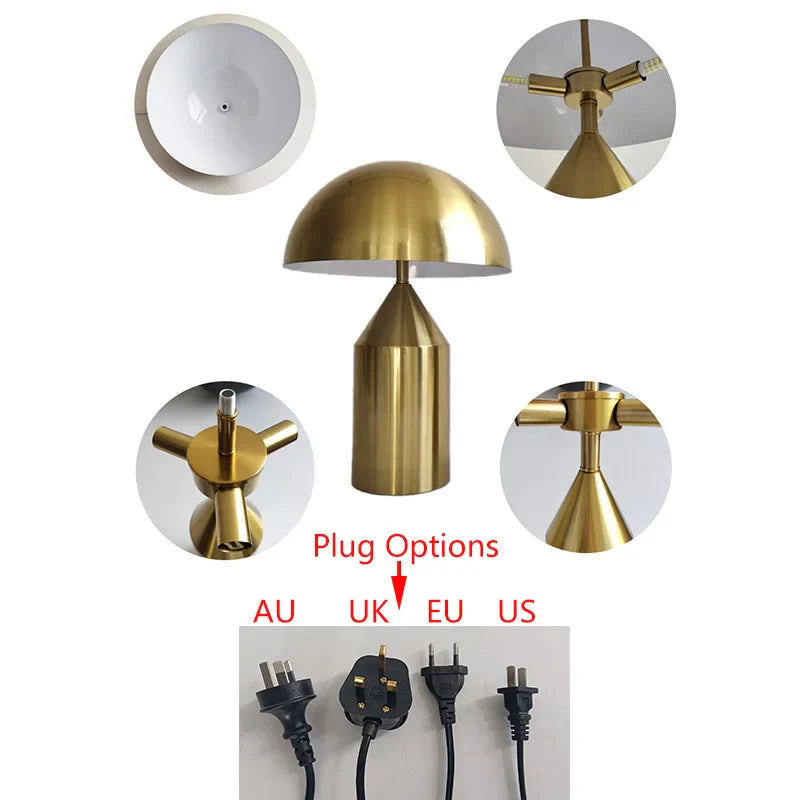 Afralia™ Gold Iron Mushroom Table Lamp for Home Decor, Living Room, Bedroom - G9 Interface