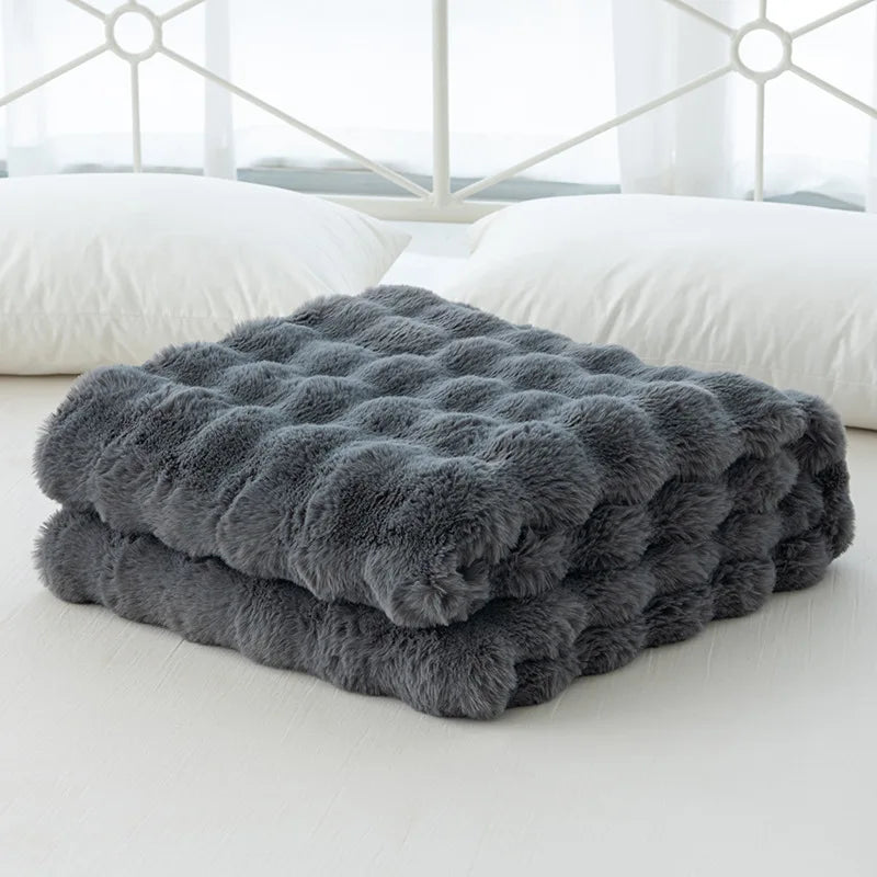 Afralia™ Cozy Faux Rabbit Velvet Blanket for Office Nap – Twin Size Luxurious Solid Color Woolen Blanket