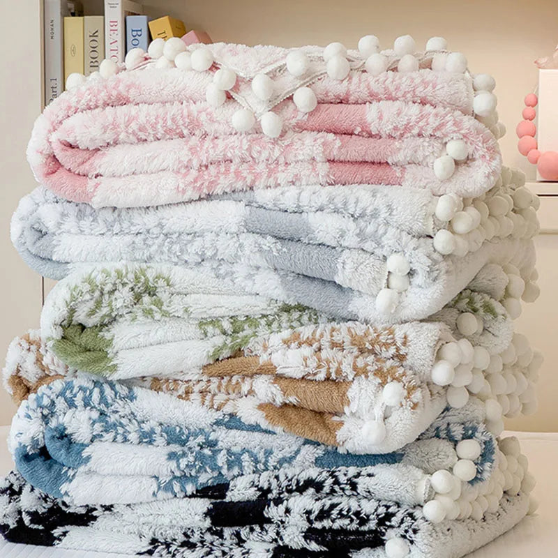 Afralia™ Nordic Velvet Sofa Blanket with Fur Balls for Summer and Autumn