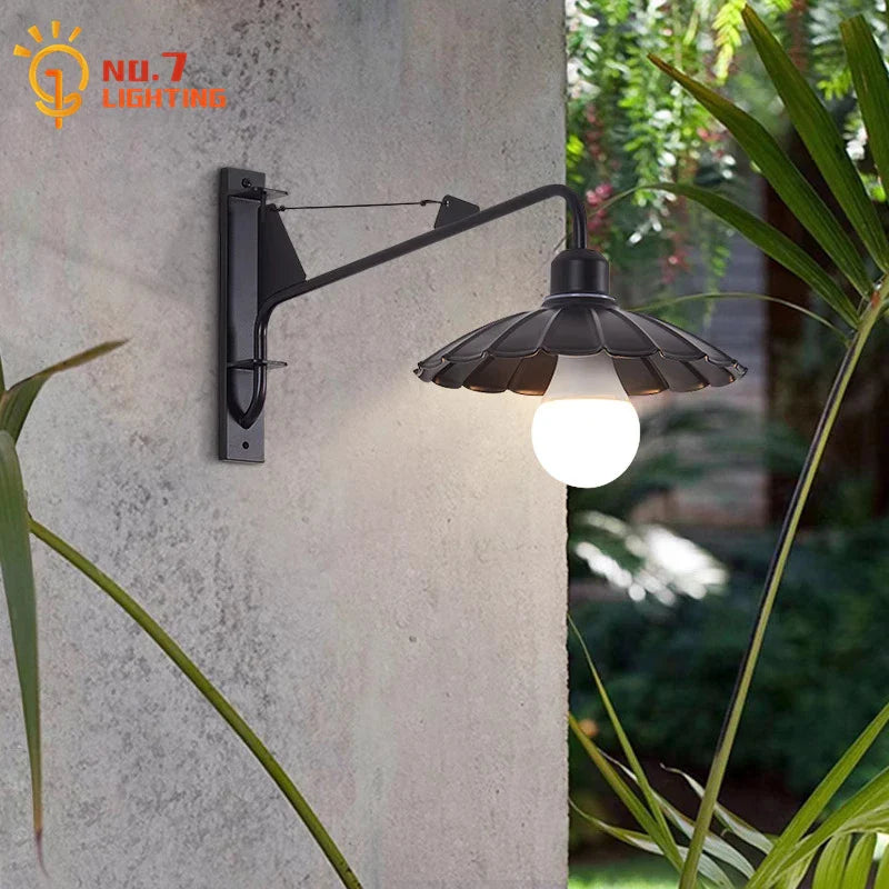 Afralia™ Black LED Swing Arm Wall Lamp for Outdoor Decor in Bedroom, Balcony & Aisle