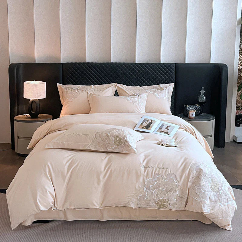 Afralia™ Embroidery Bedding Set King Queen Ru Size Bed Linens Sheet Pillowcase Cover