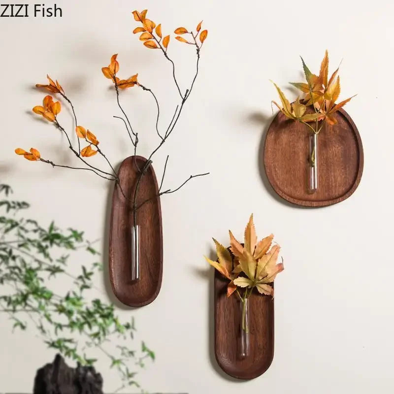 Afralia™ Wooden Wall Mounted Vase Pots for Living Room Decor