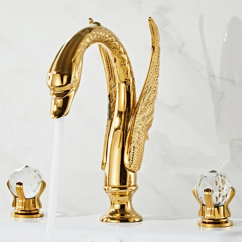 Afralia™ Swan Black Gold Bathroom Faucet Set