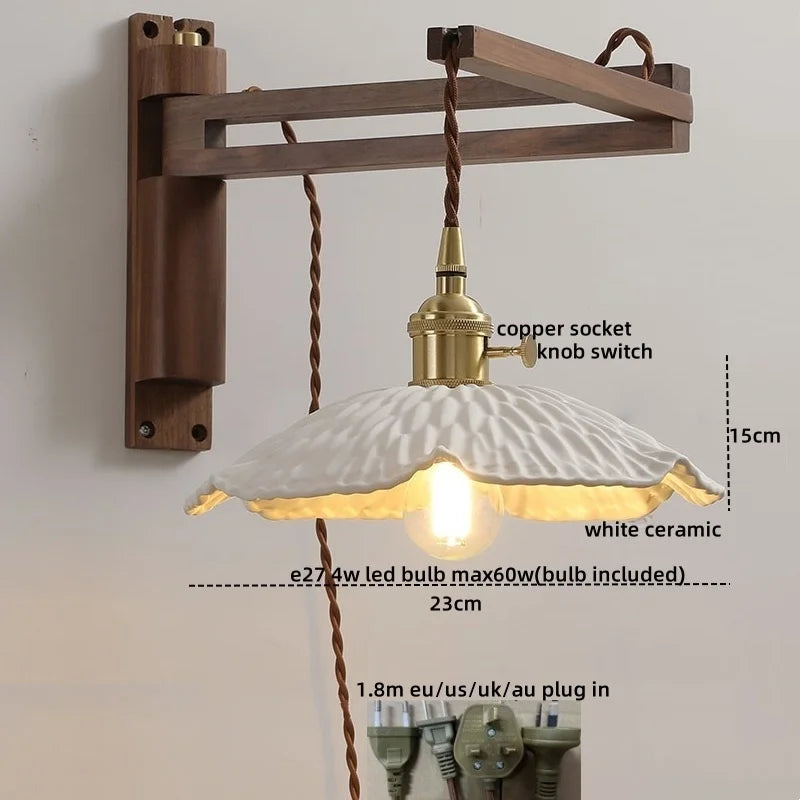 Afralia™ Walnut Copper LED Wall Lights - Modern Bedroom Balcony Living Room Decor