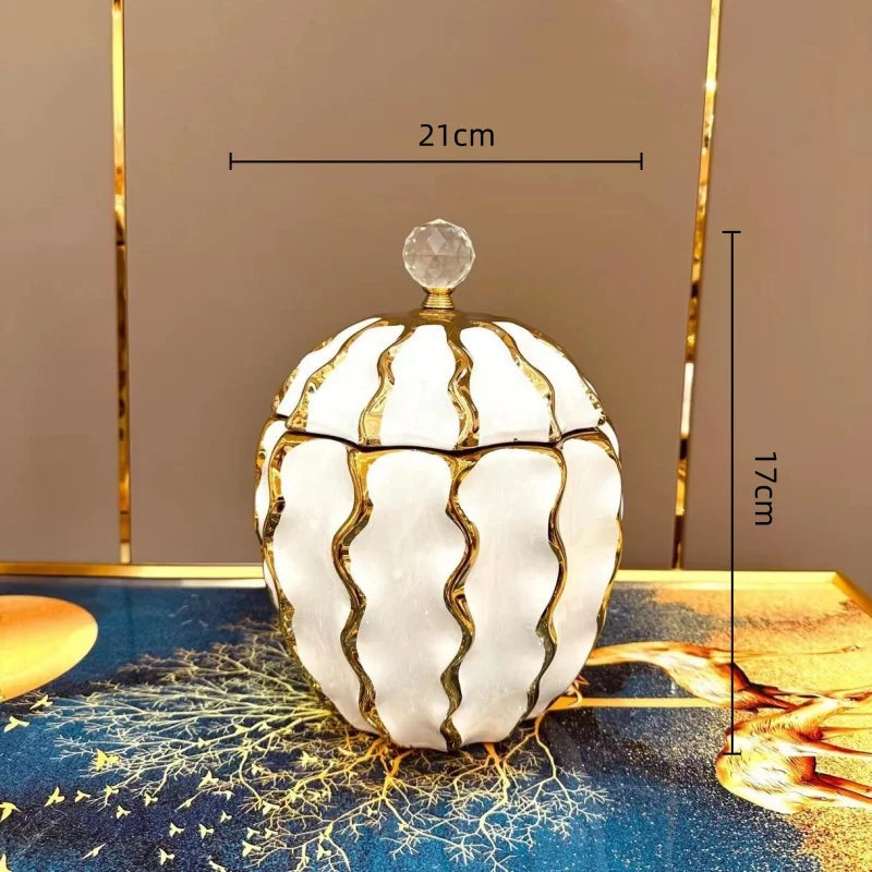 Afralia™ Golden Checkmate Ceramic Pot Vase Wavy Gilt Storage Tank