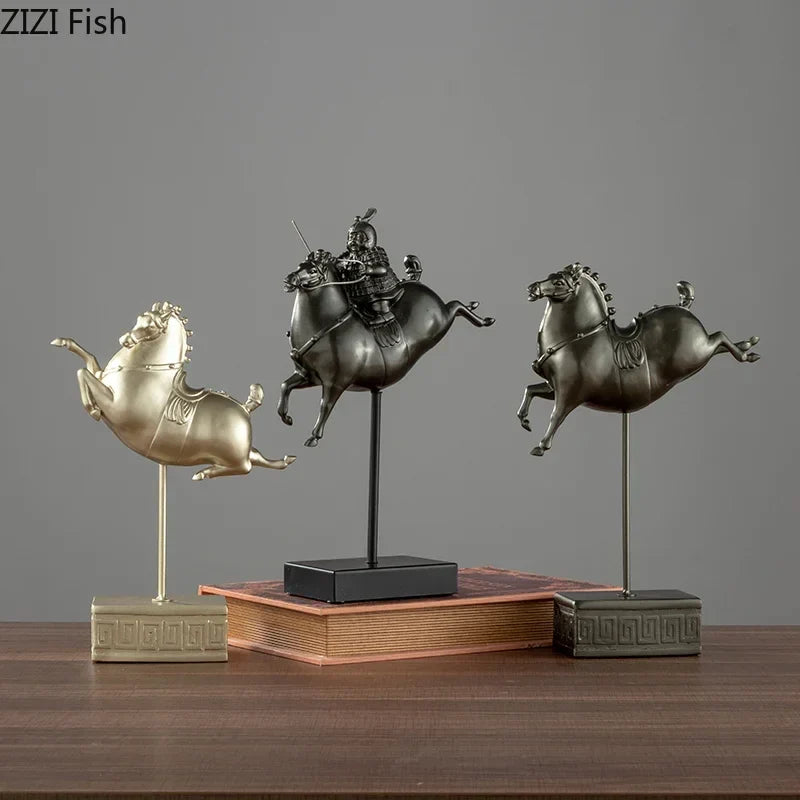 Afralia™ Terracotta Warrior Horse Sculpture Resin Knight Figurine Home Decor Gift