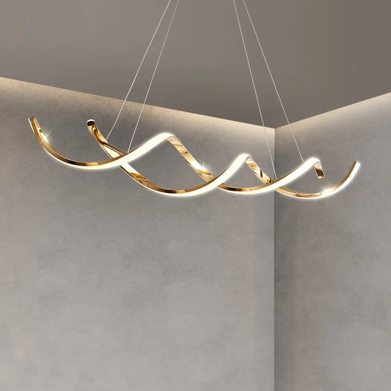 Afralia™ Modern Wave LED Chandelier for Luxury Dining Room and Cafe Lighting