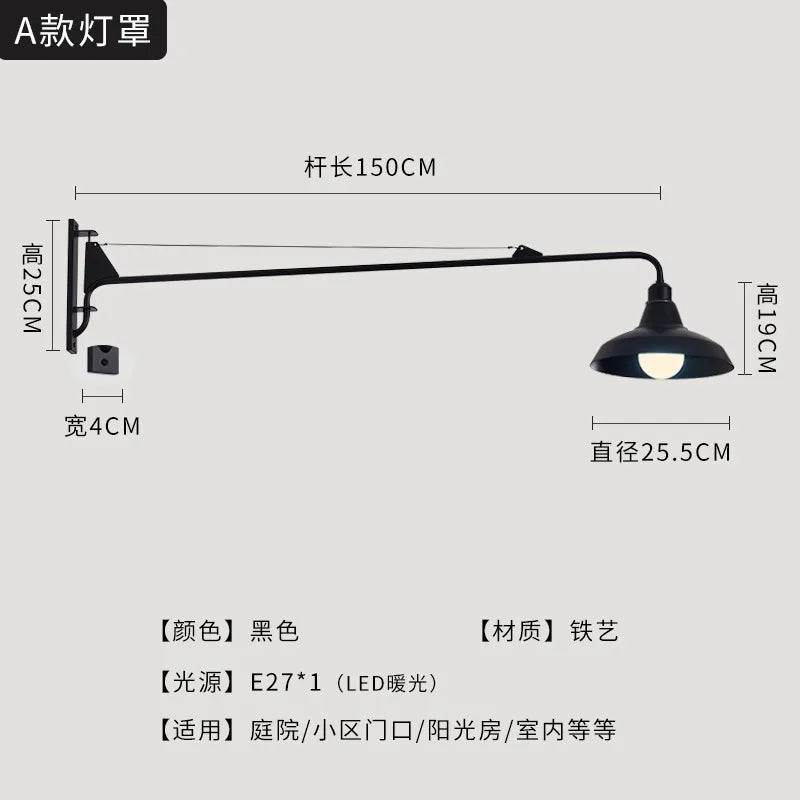 Afralia™ Outdoor Wall Lamp LED E27 Swing Arm Industrial Rotatable Wall Mounted
