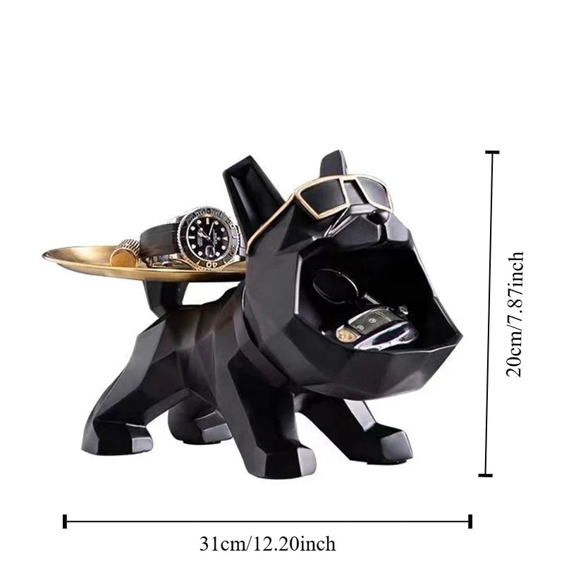 Afralia™ Bulldog Butler Tray Key Holder Storage Home Decor Statue Sculpture