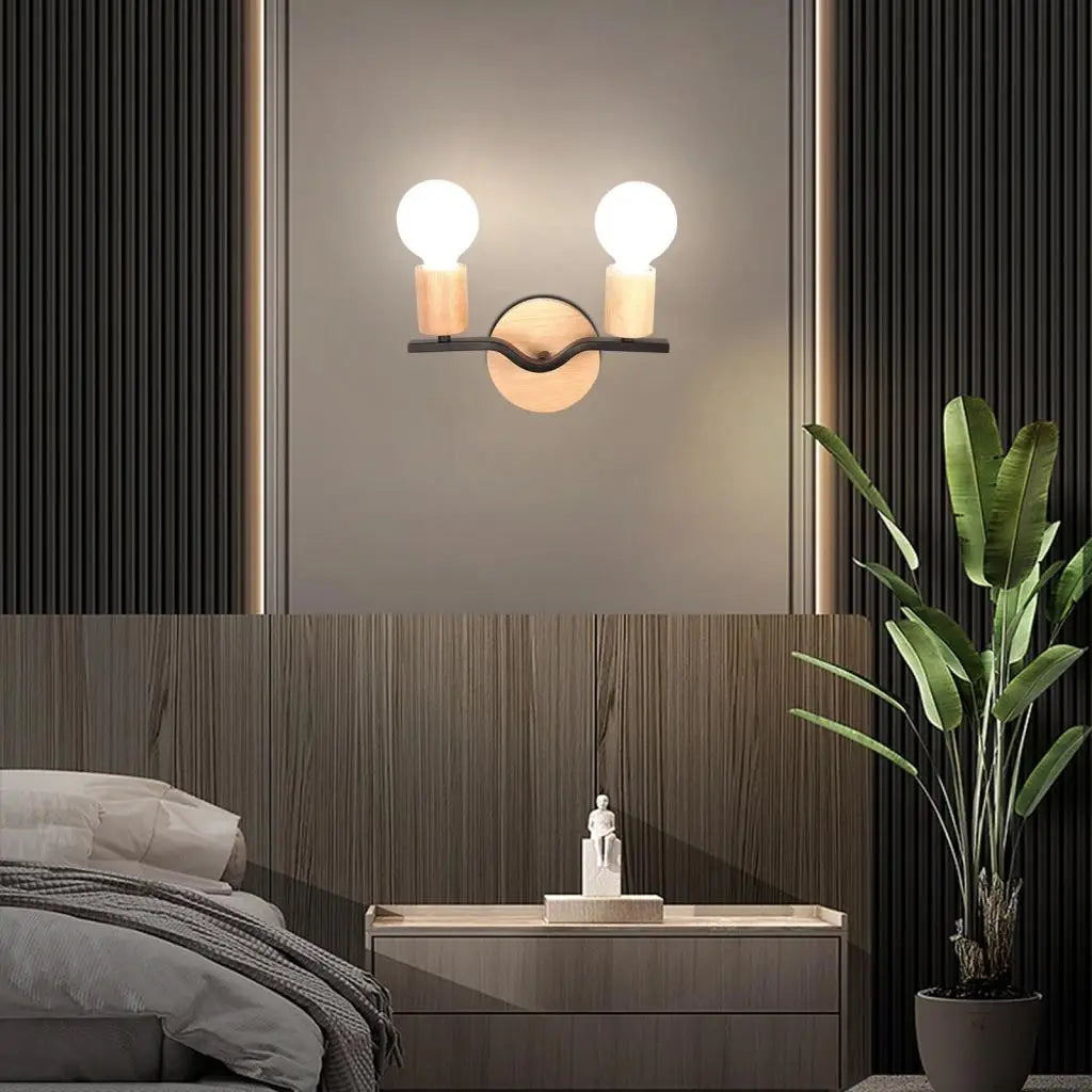 Afralia™ Wood Double Heads Wall Lamps - Modern Nordic Indoor Lighting Sconces