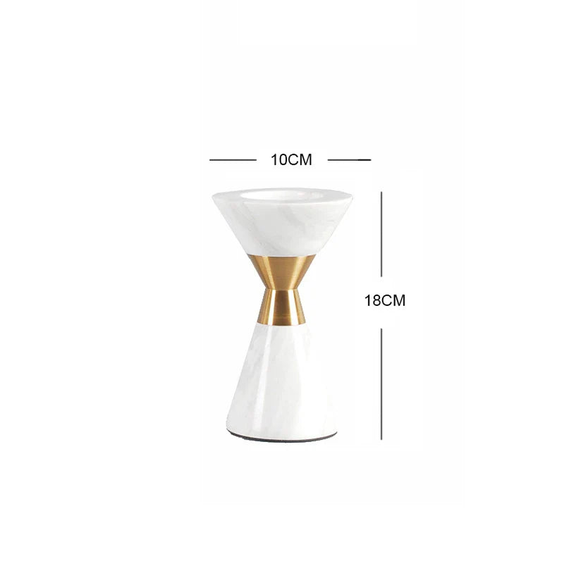 Afralia™ Golden Metal & White Volakos Marble Wedding Candlesticks