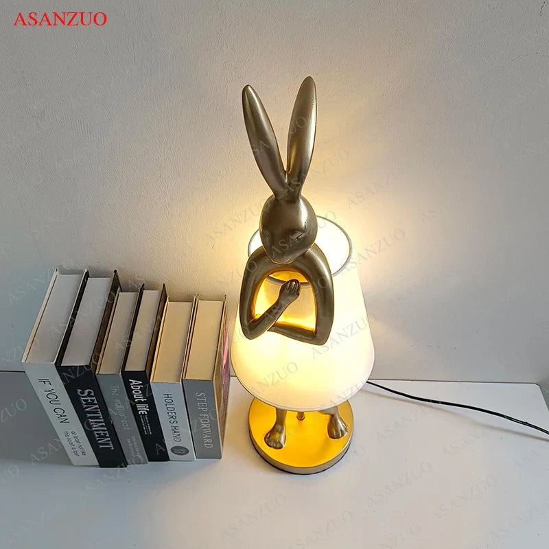 Afralia™ Bathing Rabbit Resin Table Lamp for Living Room and Bedroom Decor