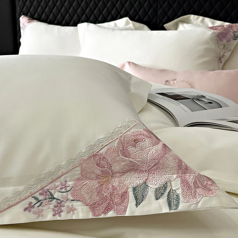 Afralia™ French Flowers Embroidery Luxury Bedding Set in 1000TC Egyptian Cotton