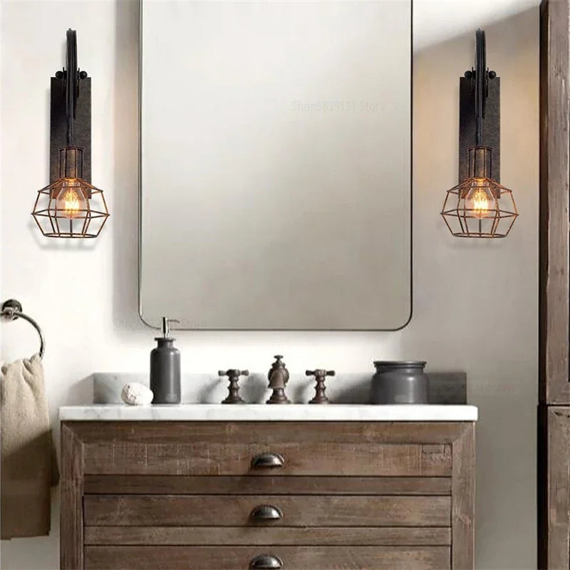 Afralia™ Wrought Iron Pulley Wall Lamp for Home Bedroom Sconce Lighting Fixture E27