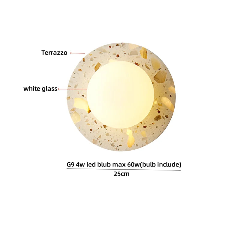 Afralia™ Terrazzo Stone Glass LED Wall Light Fixture with Pull Chain Switch