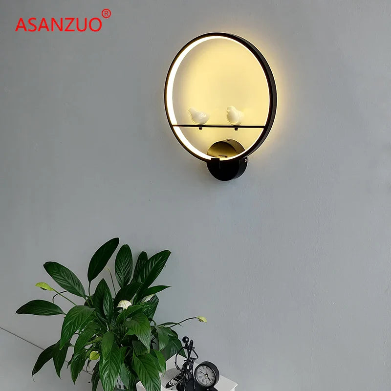 Afralia™ Nordic Bird Resin LED Wall Lamp, Modern Aluminum Design in Black/White for Living Room