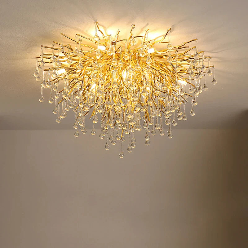 Afralia™ Golden Metal Luxury Crystal Chandelier Lighting Branch Tree for Home Décor