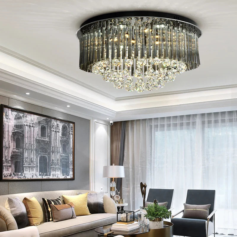 Afralia™ Luxury Crystal Ceiling Lamp: Modern Elevated Round Hanging Lighting for Home