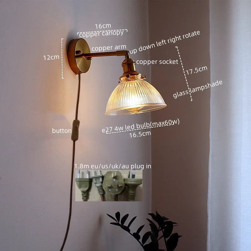 Afralia™ Copper Glass LED Wall Sconce Nordic Modern Balcony Living Room Light