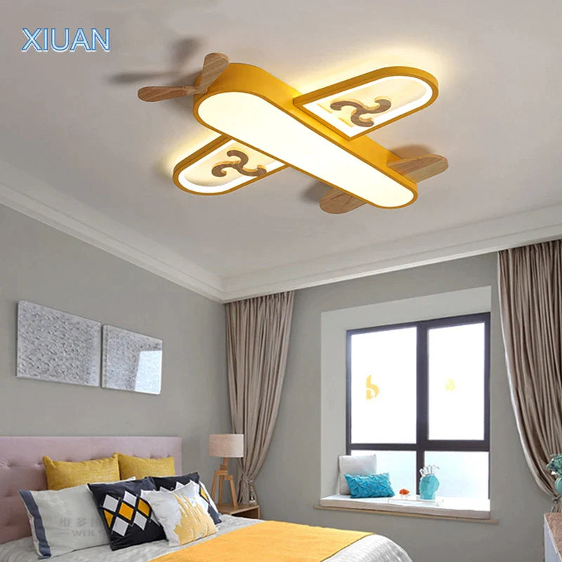 Afralia™ Kids Airplane Pendant Lights Wood Metal Sconces Nursery School LED