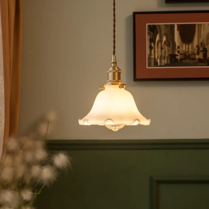 Afralia™ Cream Lace Glass LED Pendant: Vintage Brass Loft Cafe Bar, Living Room Decor