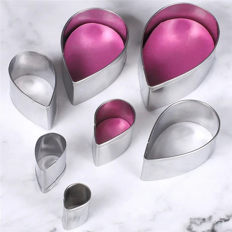 Afralia™ Stainless Steel Cake Mold Set - Water Drop, Rose, Leaves Pastry Mould
