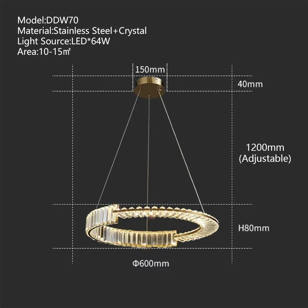 Afralia™ Luxury Crystal Ring LED Chandelier with Remote Control - Nordic Style Lighting Fixtures
