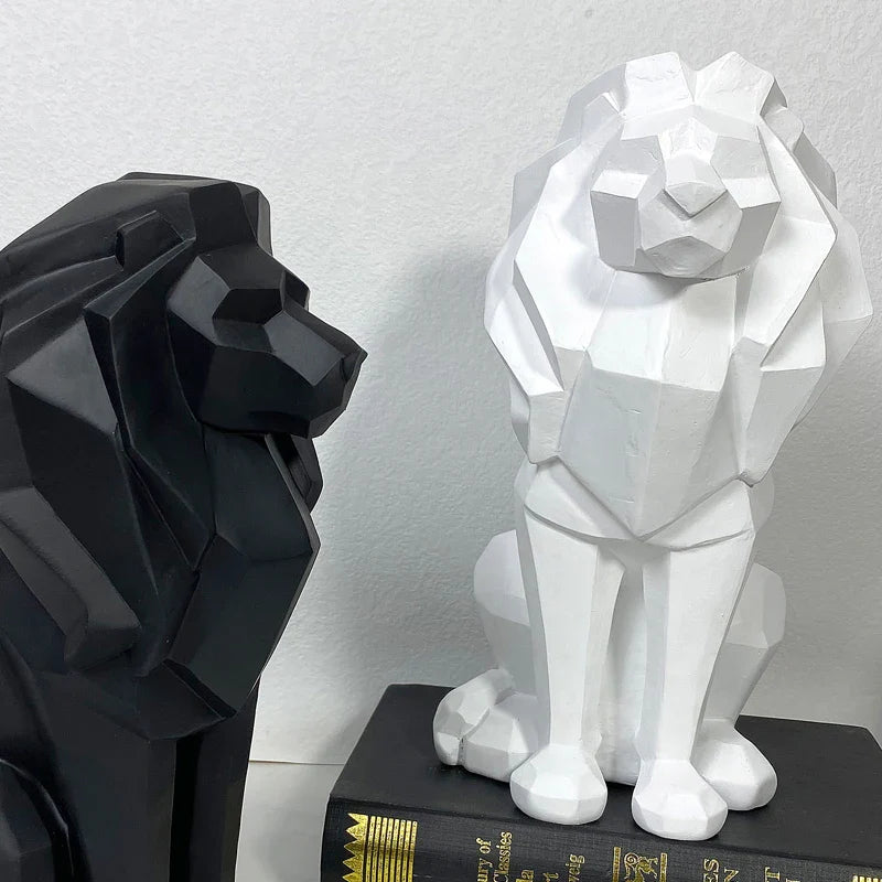 Afralia™ Lion Resin Art Statue: Morden Geometry Figurine for Home Office Decoration