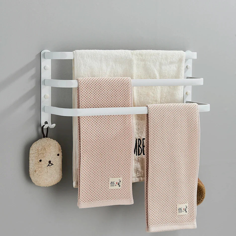 Afralia™ Aluminum Bathroom Towel Rack with Hook, Wall Mounted Multiple Layer Cloth Hanger