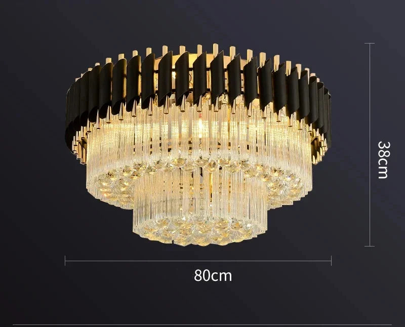 Afralia™ Gold Black Crystal Ceiling Chandelier for Living Room, Round Kitchen Pendant Lighting
