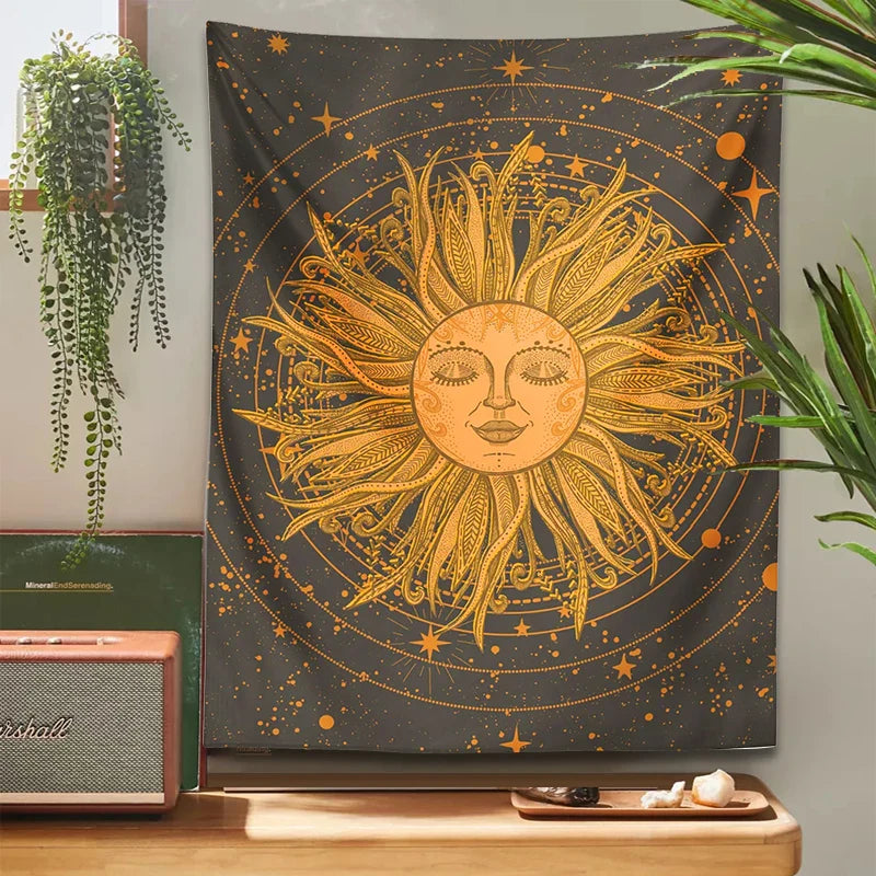 Afralia™ Celestial Sun Moon Wall Tapestry: 70s Retro Psychedelic Room Decor Art