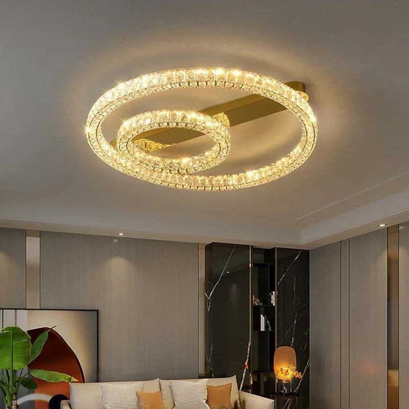 Afralia™ Crystal Ring Ceiling Light: Golden Gloss Dimmable LED Chandelier