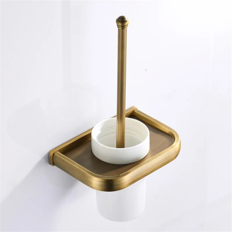 Afralia™ Antique Bronze Bathroom Accessory Set: Shelf, Towel Rack, Holder, Brush, Hanger, Hook