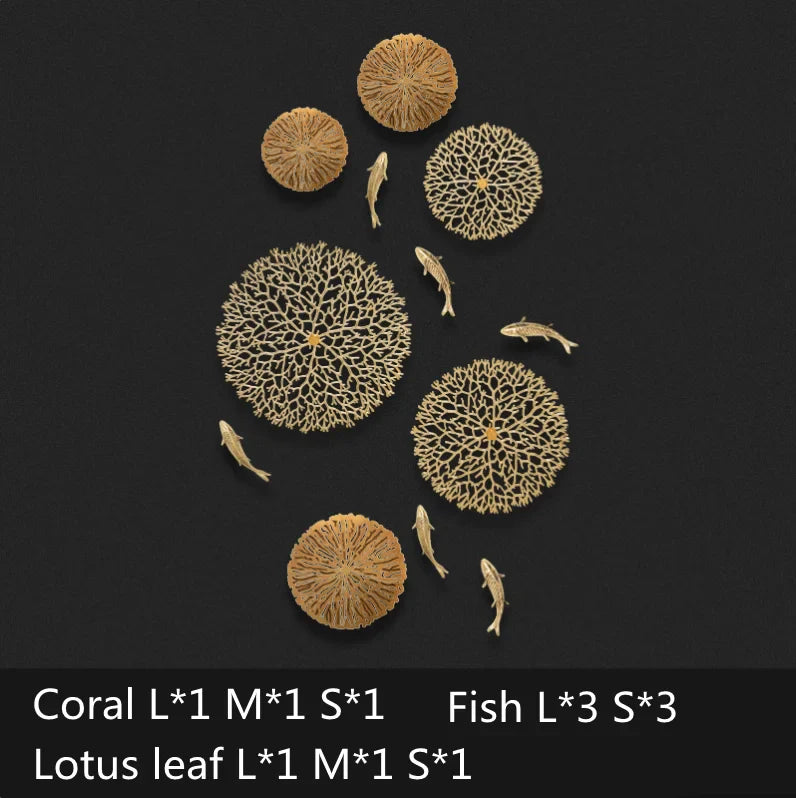 Afralia™ Metal Coral Lotus Fish Pond Wall Hanging for Home Decoration