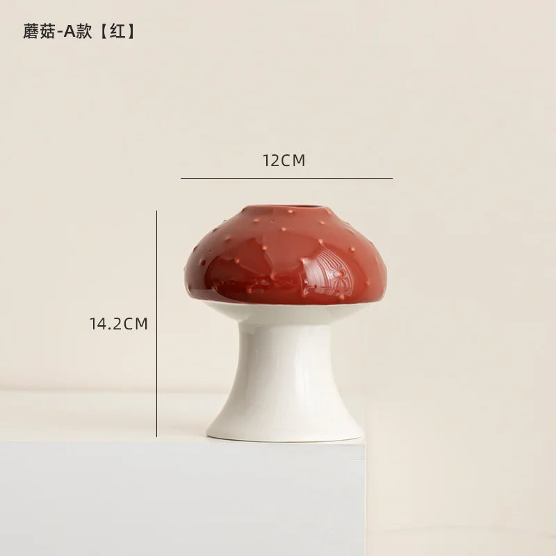 Afralia™ Mushroom Shape Ceramic Vase Handmade Flowerpot Home Decoration